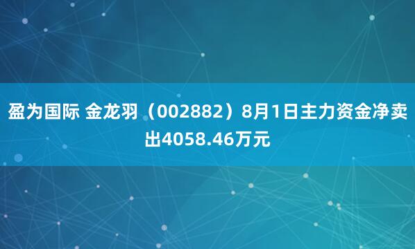 盈为国际 金龙羽(002882)8月1日主力资金净卖出4058.46万元